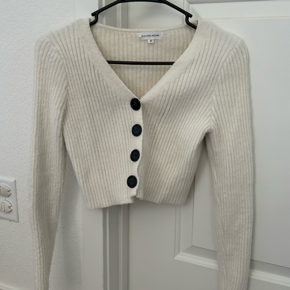 White Fuzzy Cropped Cardigan